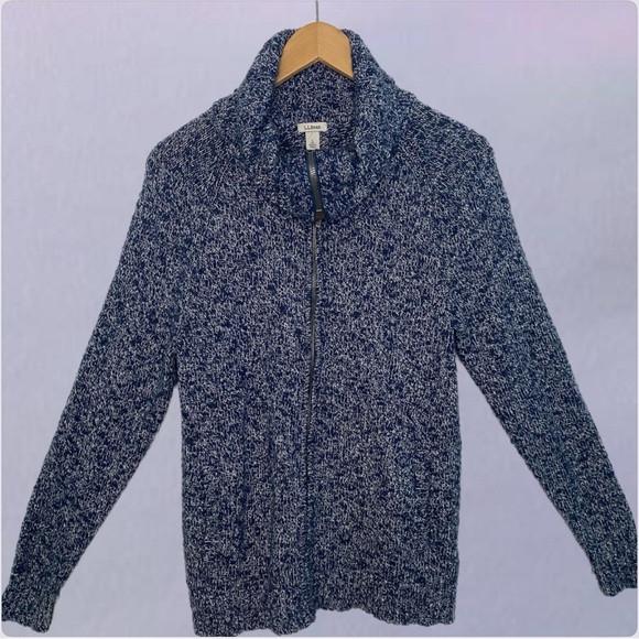 Vintage L.L. Bean Navy Blue Marled Cardigan Zip Up Sweater With 100% Cotton - Picture 6 of 17